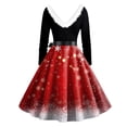 thumbnail image 3 of Christmas Dresses for Women Women's Casual And Fashionable Long Sleeved V-neck Print Matching Zipper Dress with Fur and Christmas Tree for Holiday Party,Vermilion,2XL, 3 of 4