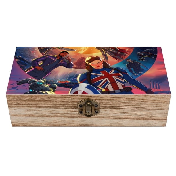 ¿Qué Pasaría Si...? Caja Organizadora de Madera Rústica - Caja Decorativa Multifuncional para Escritorio, Hogar, Oficina, Joyas y Manualidades