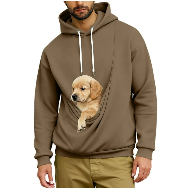 Ceisia Pet Carrier Hoodie Long-Sleeve for Men with Cotton Fabric Solid Color Drawstring Dogs Cats Pockets Brown XXXXXL Gift