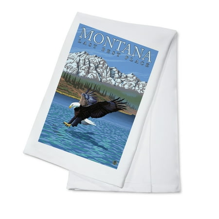 Montana, Last Best Place - Fishing Eagle - Lantern Press Original Poster (100% Cotton Kitchen (Best Fishing Pole Under 100)