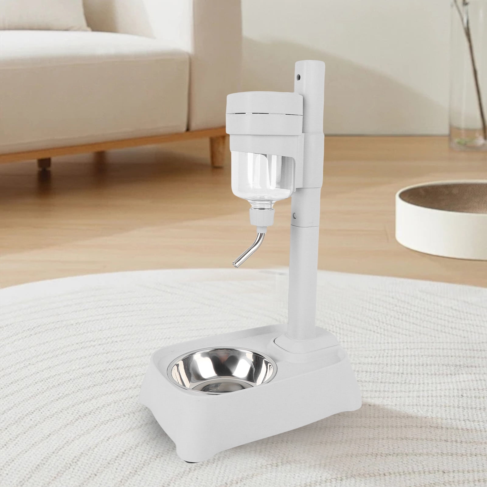 Riousery 500ml / 16.9 oz Pet Standing Water Dispenser with Stainless Steel Bowl, Height Adjustable Automatic Feeder for Cats and Dogs, Elegant Gray