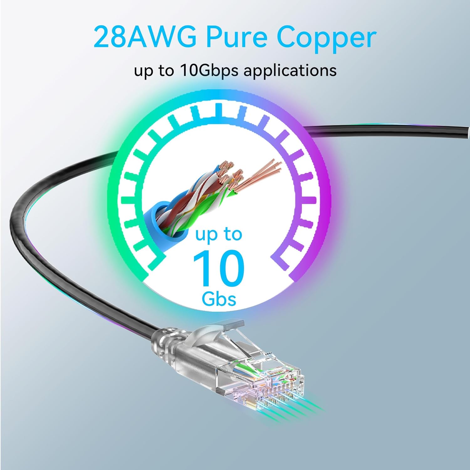 WEIFEI-Cat6a Ethernet Cable Slim 200ft Outdoor&Indoor, 28AWG Pure Copper Cat6 Internet Cable for Waterproof & Direct Burial, Flexible Cat6 Ethernet Cable 10G 550MHZ, Cat 6 Network cable for Indoo