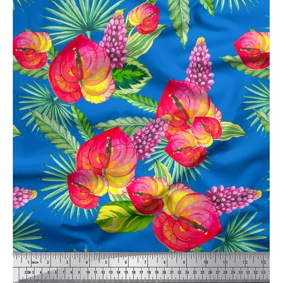 Soimoi Velvet Fabric Leaves,Laceleaf & Lupine Floral Print Fabric by Yard 58 Inch Wide