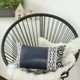 thumbnail image 3 of Boho Handcrafted Decorative Single Throw Pillow Cover Vegan Faux Leather Geometric 12" x 20" Navy Blue & Ivory Lumbar for Couch, Bedding, 3 of 5