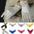 thumbnail image 2 of 1 Pair Retro Smooth Satin Bride Gloves Faux Pearls Decor Pleated Cuffs Solid Color Vintage Wedding Gloves, 2 of 10