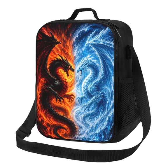 Fire Ice Dragon Lunch Bag Insulated Thermal Lunch Box with Shoulder Strap & Handle for Women and Men