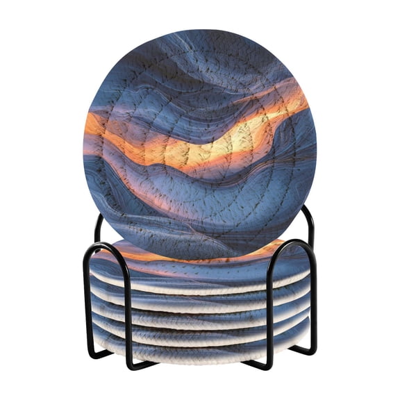 Deep Blue Abstract Shapes Drink Coasters with Holder Absorbent Coaster for Coffee Table Room Decor 6 Pack