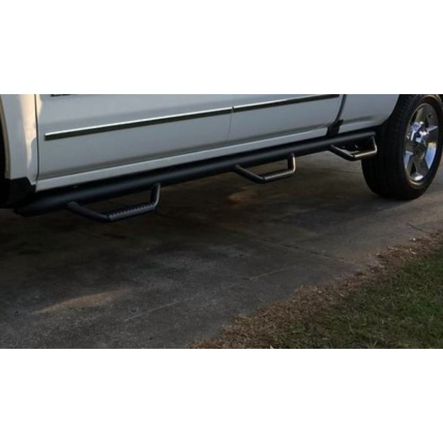 N-Fab Nerf Bar - Accès au Lit F17124CC-6 de Roue de Camion à Roue; avec Marches Rabattables; avec Marchepied; 3 Pouces Rond Courbé; Acier Texturé en Poudre Noir Brillant; Sans Embouts; Montage sur Panneau Basculant