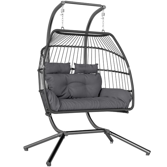 Outsunny Double Hanging Egg Chair, Foldable Hammock Chair, Dark Grey