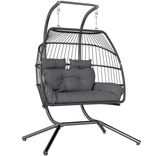 Outsunny Chaise Oeuf Suspendue Double, Chaise Hamac Pliable, Gris Foncé