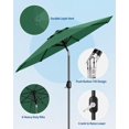 thumbnail image 4 of Outdoor Patio Umbrella, Table Umbrella, Market Umbrella with Push Button Tilt and Crank, 8 Sturdy Ribs UV Protection, 4 of 7