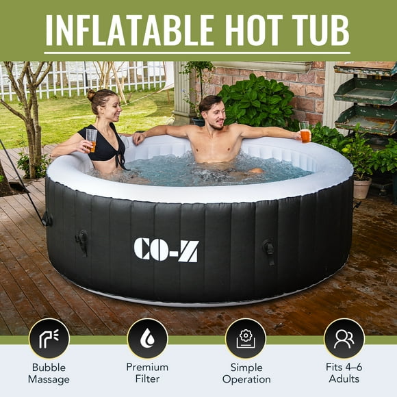 CO-Z 6 Person 7ft Inflatable Hot Tub Pool with Massage Jets and All Accessories Black