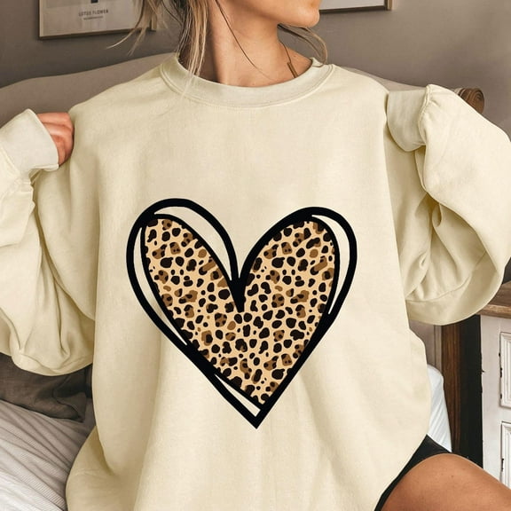 JUSLIO Crewneck Ladies Sweatshirts Hoodless Leopard Print Hoodies Long Sleeve Casual Comfortable Everyday Fall/Winter Sweatshirts