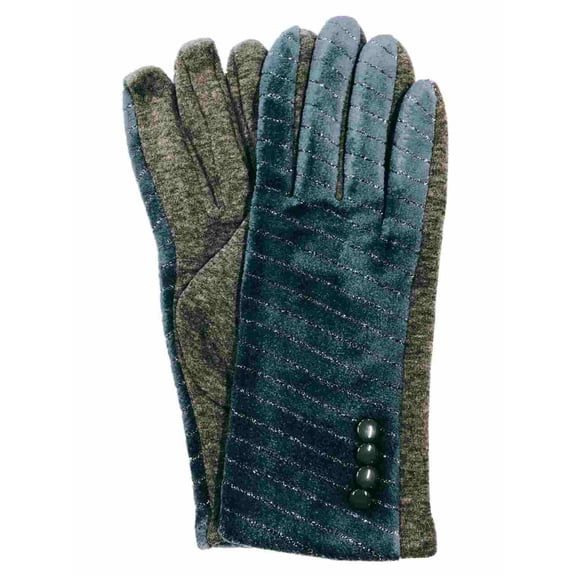 G&S Womens Metallic Blue Velvet Stretch Fit Button Texting & Tech Smart Gloves