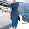 thumbnail image 5 of Blmnix One Shoulder Dress for Women Business Casual Dress Wrap Cocktail Petticoat Boat Neck Blue Short Sleeve Mid-Length Womens Dresses Casual XL, 5 of 5
