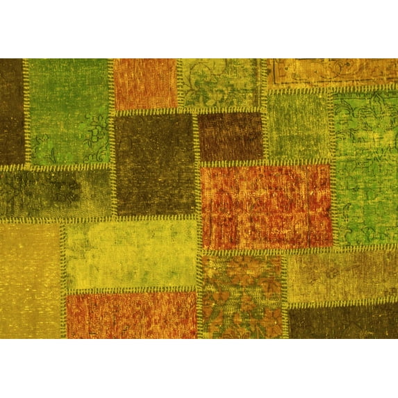 Ahgly Company Machine Washable Indoor Rectangle Patchwork Yellow Transitional Area Rugs, 6' x 9'