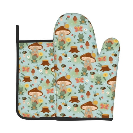 

Vsdgher Mushroom House Insect Frog Oven Mitts and Pot Holders 2 pcs Set High Heat Resistant Kitchen Oven Glove for Baking and Cooking
