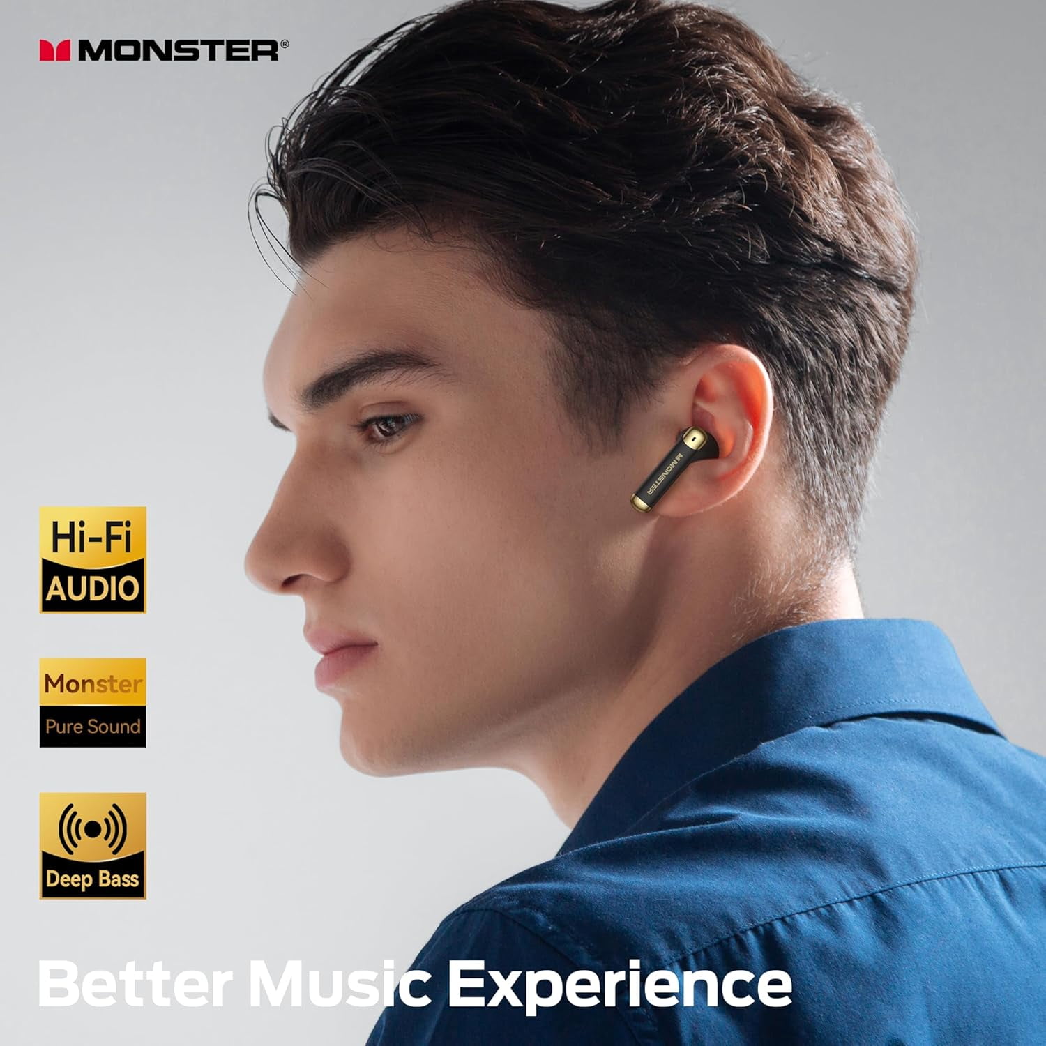 Monster Wireless Earbuds， Bluetooth 6.0 Stereo Headphones with Noise-Cancelling Mic and LED Display, Built-in Mic for Clear Calls, Waterproof Design for Sports