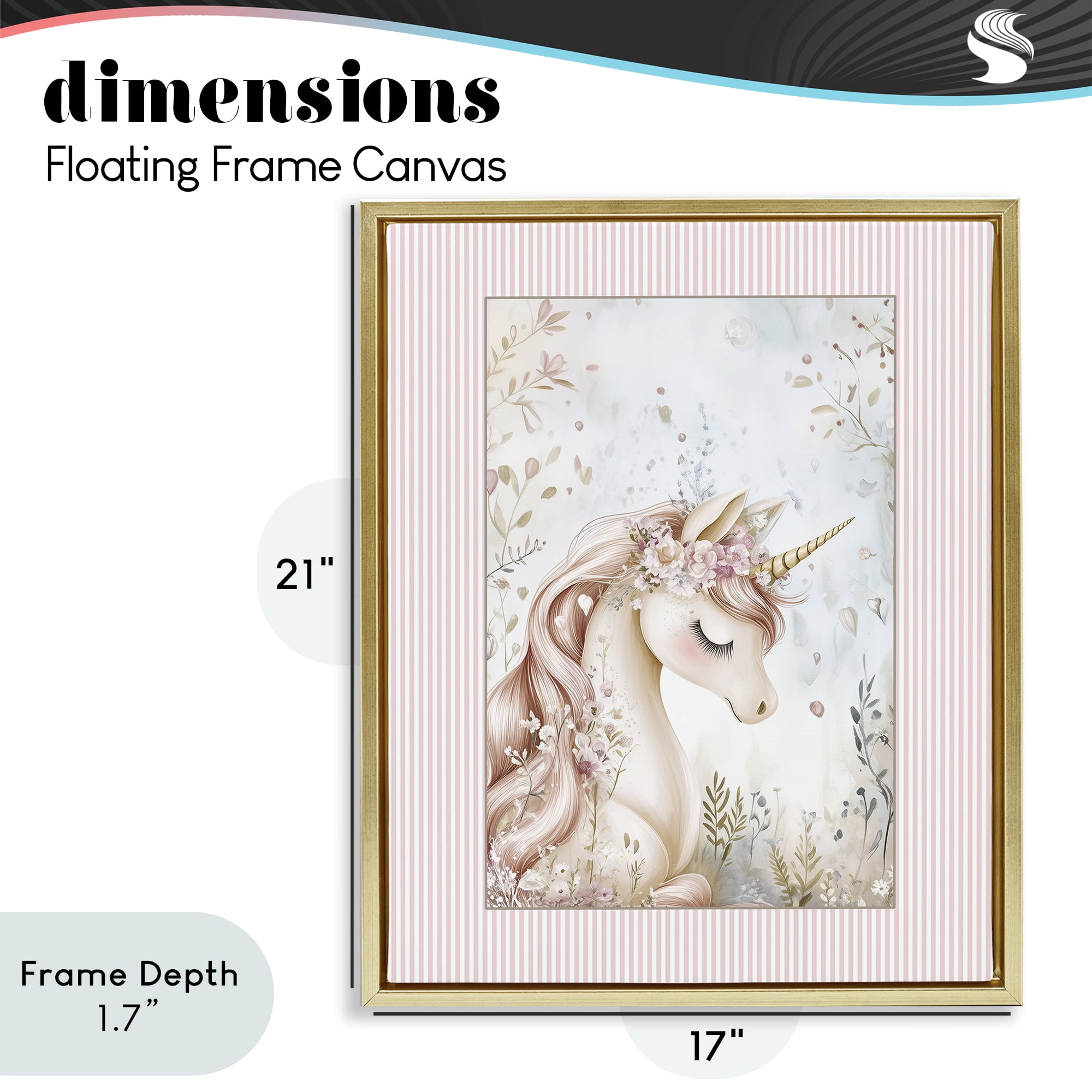 Stupell Industries Enchanted Dreams Unicorn Gold Framed Floater Canvas Wall Art, design by Christine Simpson Art