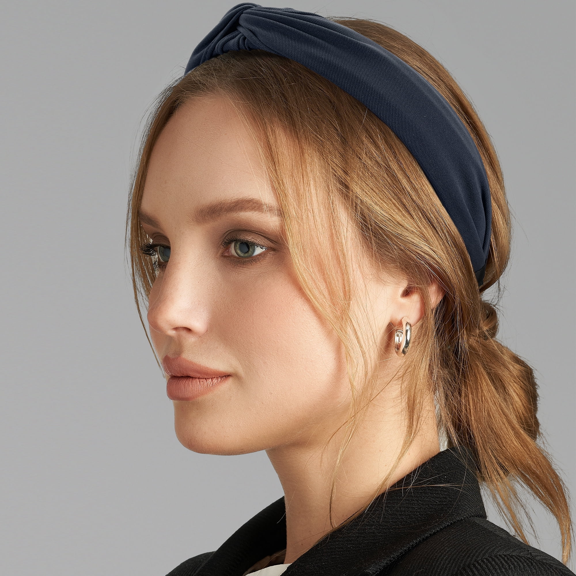 Unique Bargains Satin Knotted Headband Hairband for Women 1.2 Inch Wide Navy Blue