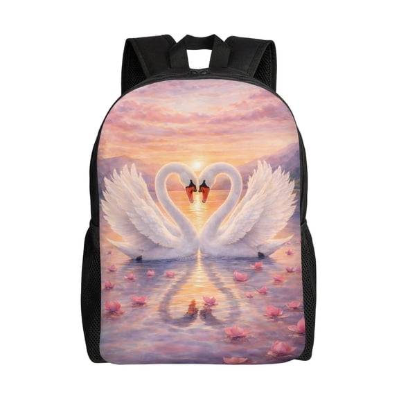 Swan Love Backpack Full Front Print Travel Laptop Bag for Men and Women