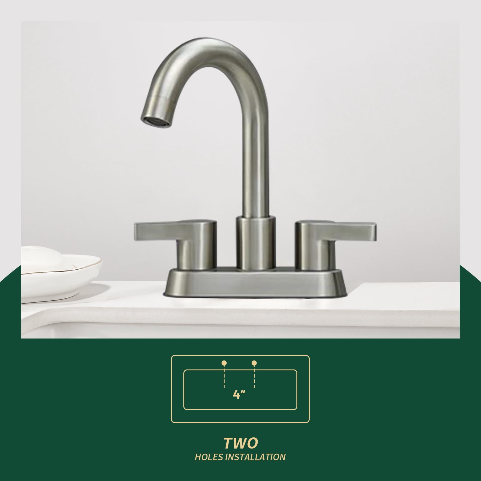 Cobbe Brushed Nickel 4 Inch Centerset Bathroom Faucet, Bathroom Vanity Lavatory Faucets for Sink 3 Hole 2 Handle, Swivel Spout with Brass Drain Assembly