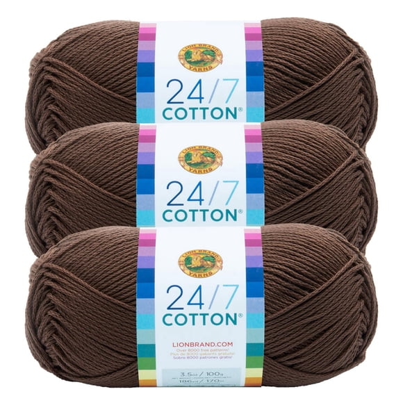 Lion Brand 24/7 Cotton® Yarn #4 Medium/Worsted Cotton Yarn 100g/170m 3-Pack