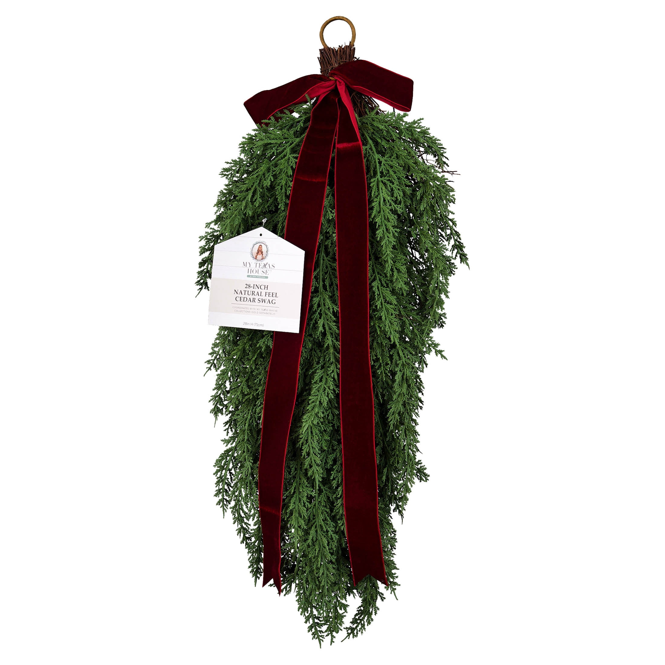 My Texas House 28-Inch Cedar Christmas Swag, Green and Red photo 3