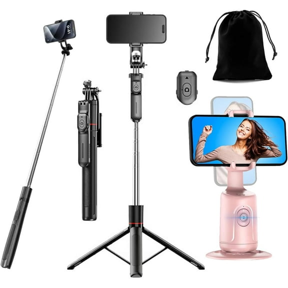 Smart AI Facial Recognition Phone Tripod, Auto Face Tracking Tripod 360 Rotation with Stand, Auto Face Tracking Phone Holder with Smart Trackings Gimbal for Content Creator