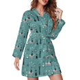 thumbnail image 1 of Mid-Century Print Pajama Robe V Neck Abstract Turquoise Retro Sleepwear Lady Long Sleeve Soft Pajamas Robes Spring Room Dresses, 1 of 5
