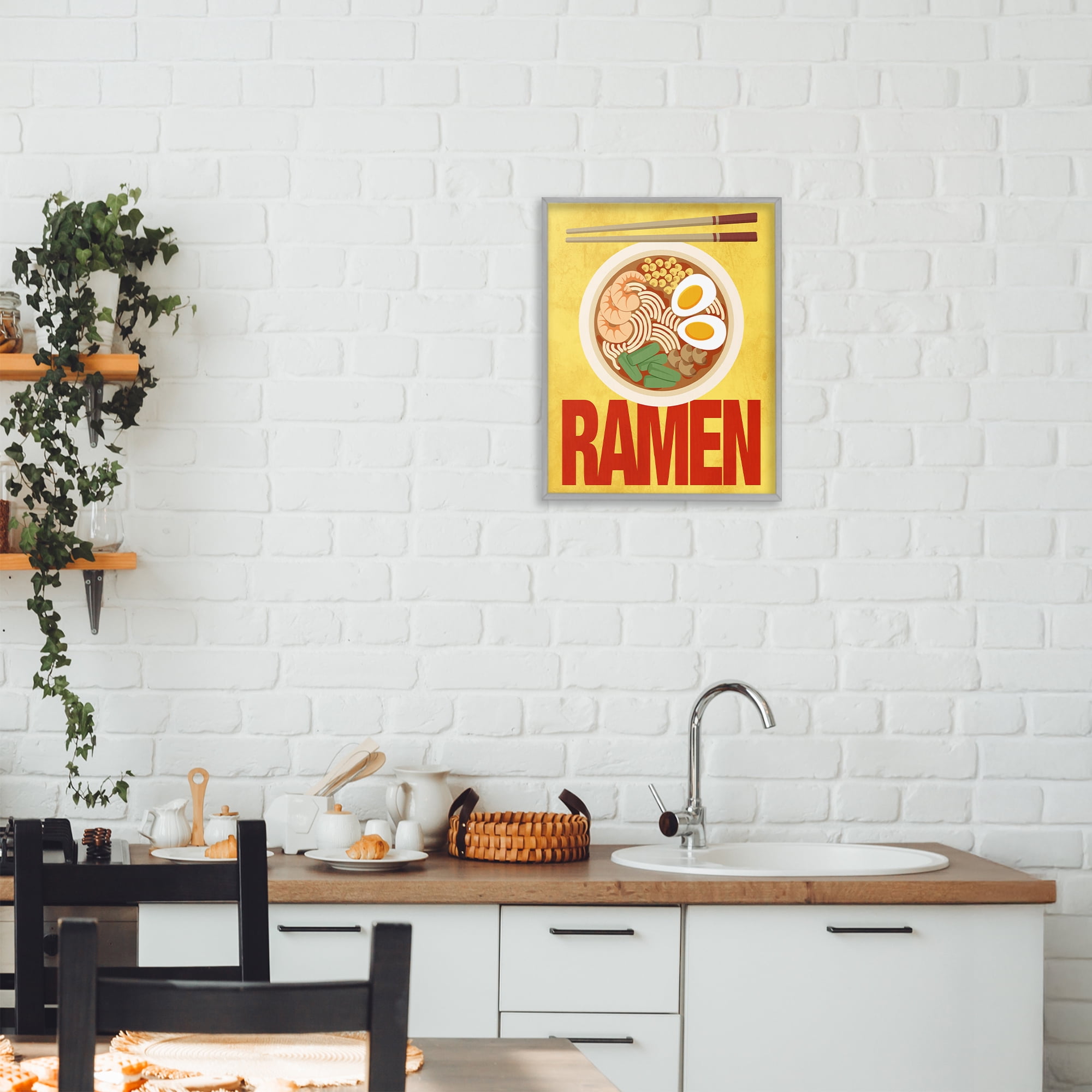 Stupell Industries Bright Ramen & Chopsticks Gray Framed Giclee Art, design by Marcus Prime