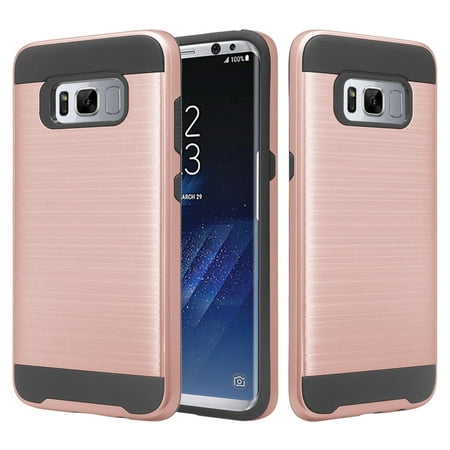 For Samsung Galaxy S8 Case, Slim Dual Layered[Shock Resistant] Hybrid Case Cover - Brush Rose Gold