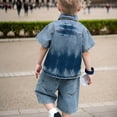 thumbnail image 5 of REDARER Boys Short Sleeve Lapel Button Embroidery Denim Shirt Knee Length Shorts 2Pc Summer Casual Play Outfit,2-3 Years, 5 of 5