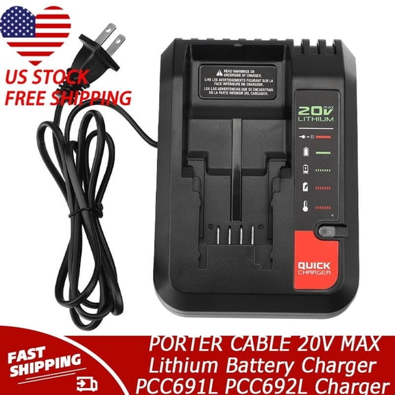 Quick Charger Compatible with PORTER CABLE 20V MAX Lithium Battery Charger PCC691L PCC692L
