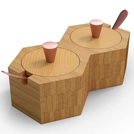 

OLIVE & OAK HOMEWARE Salt and Pepper Bowls Bamboo Salt Cellar with Lid and Spoons