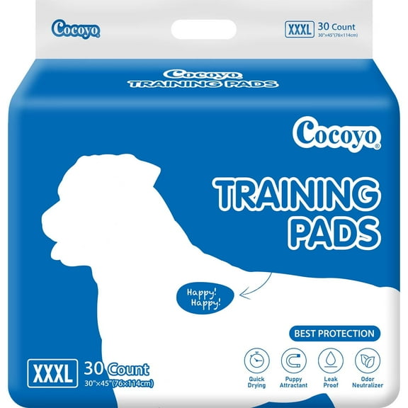 COCOYO  Dog Training Pads Giant Size  XXXL Size (30" x 45", 30 Count) Super Absorbent Puppy Pads
