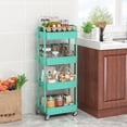 thumbnail image 3 of 4-Tier Plastic Rolling Utility Cart with Handle, Multi-Functional Storage Trolley for Office, Living Room, Kitchen, Movable Storage Organizer with Wheels, Green, 3 of 8