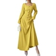 thumbnail image 3 of Flowy Dress for Women Square Neck Long Sleeve Dress Yellow M, 3 of 9