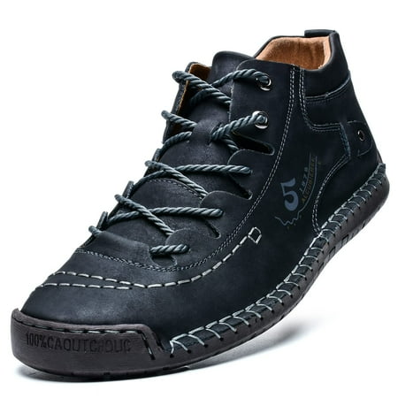 

LASUDRAA Mens Casual Leather Shoes Ankle Chukka Boots Slip On Lightweight Loafers Mid top Walking Driving Shoes
