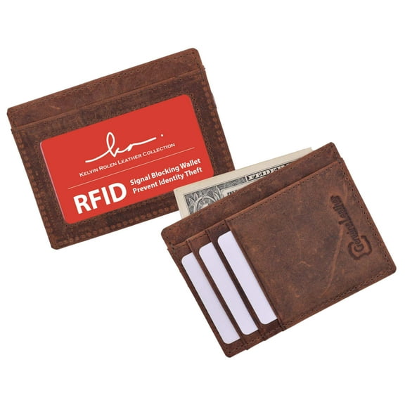 RFID Blocking Cowhide Leather Thin Men's Wallet Front Pocket ID Card Case Bill Fold Ultra Thin