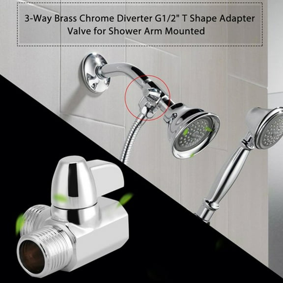 3-Way Brass Chrome Diverter T Shape Adapter Valve for Shower Head Mounted