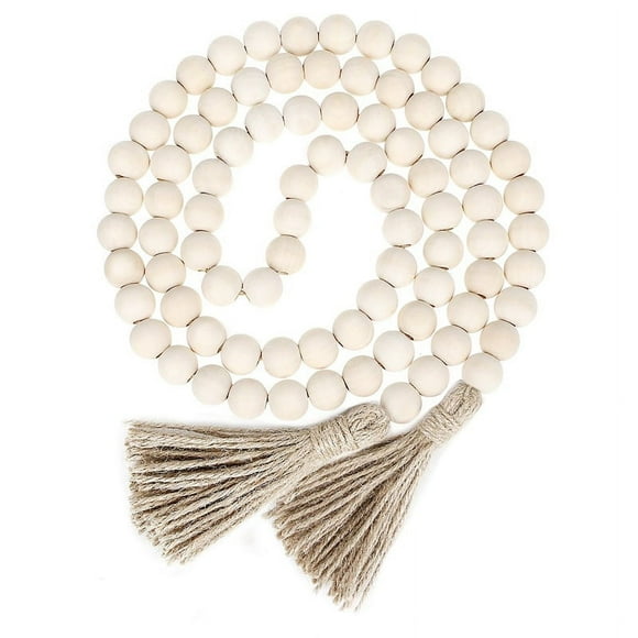 Nvzi 2 guirnaldas de cuentas de madera de 14 mm y 51,1 pulgadas con borlas, cuentas de oración versátiles, estilo bohemio chic, para colgar en la pared, decoración del hogar, color beige