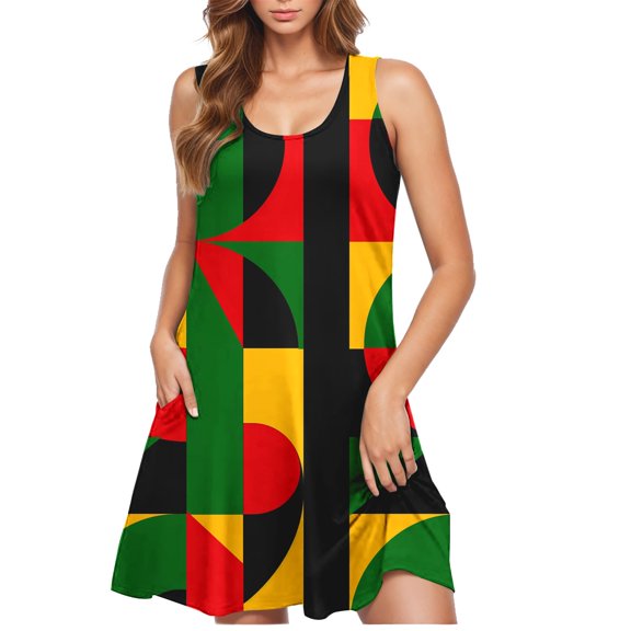 Casual Summer Dresses for Women Womens Dress Summer Women's Casual Gradient Sleeveless Crewneck Print Dress A Multicolor L