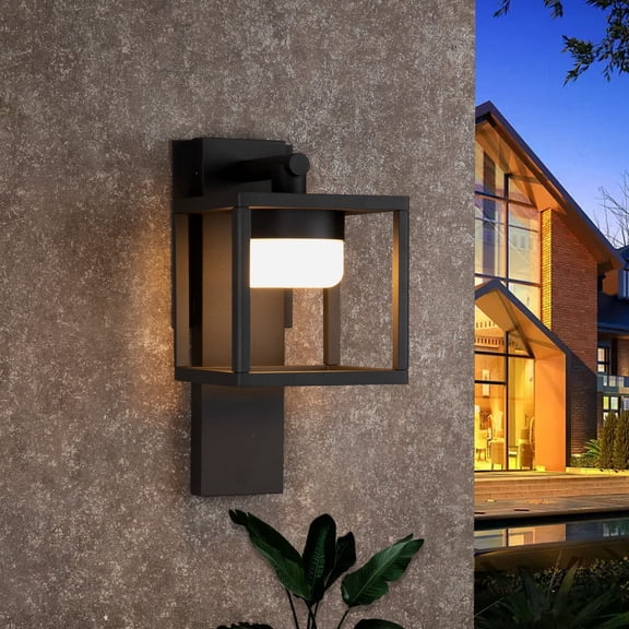 Lustrlach Outdoor Wall Light Fixture Black Exterior Porch Light with GX53 LED Bulb Square Wall Mount Sconce for House Garage Patio,650lm 120V 6.5W