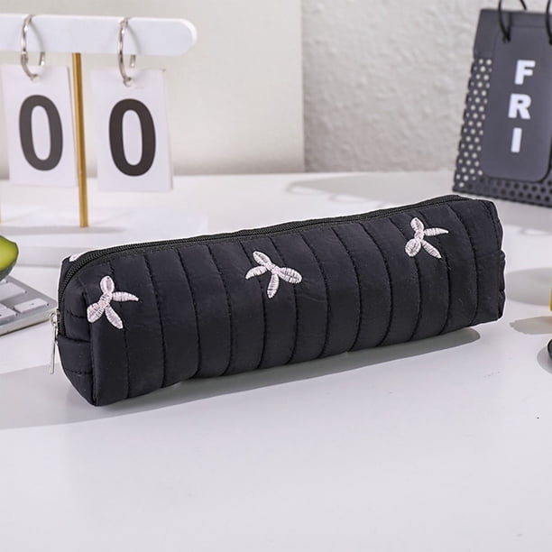 Estuche para lápices con lazo para niñas | Bonito estuche suave para bolígrafos para estudiantes | Organizador de papelería de una sola capa