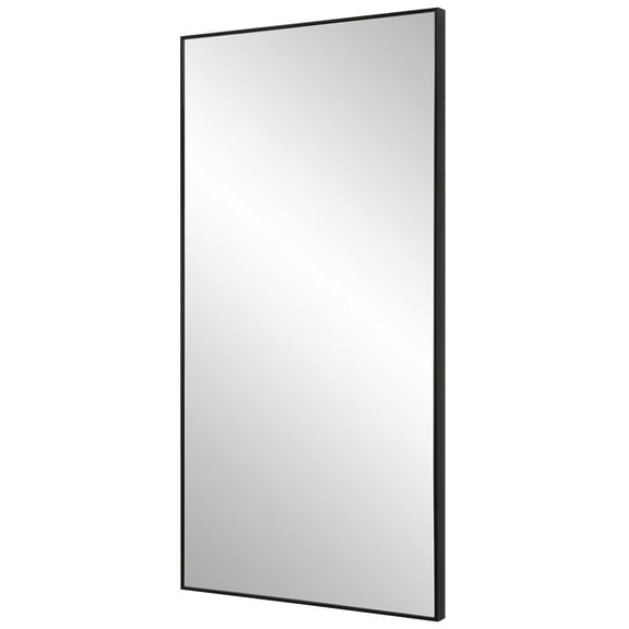 40 Inch Wood Wall Mirror, Rectangular Thin Frame, Black, Saltoro Sherpi