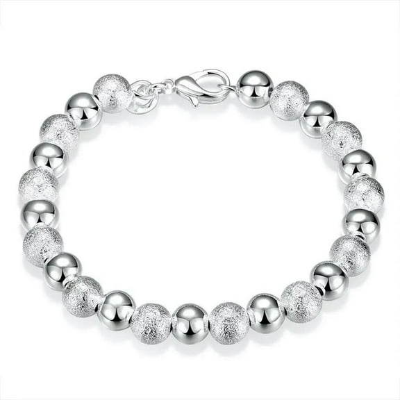 EOEMY 925 Sterling Silver 8mm Beads Bracelet For Women Wedding Cute Party Lady 8Inches