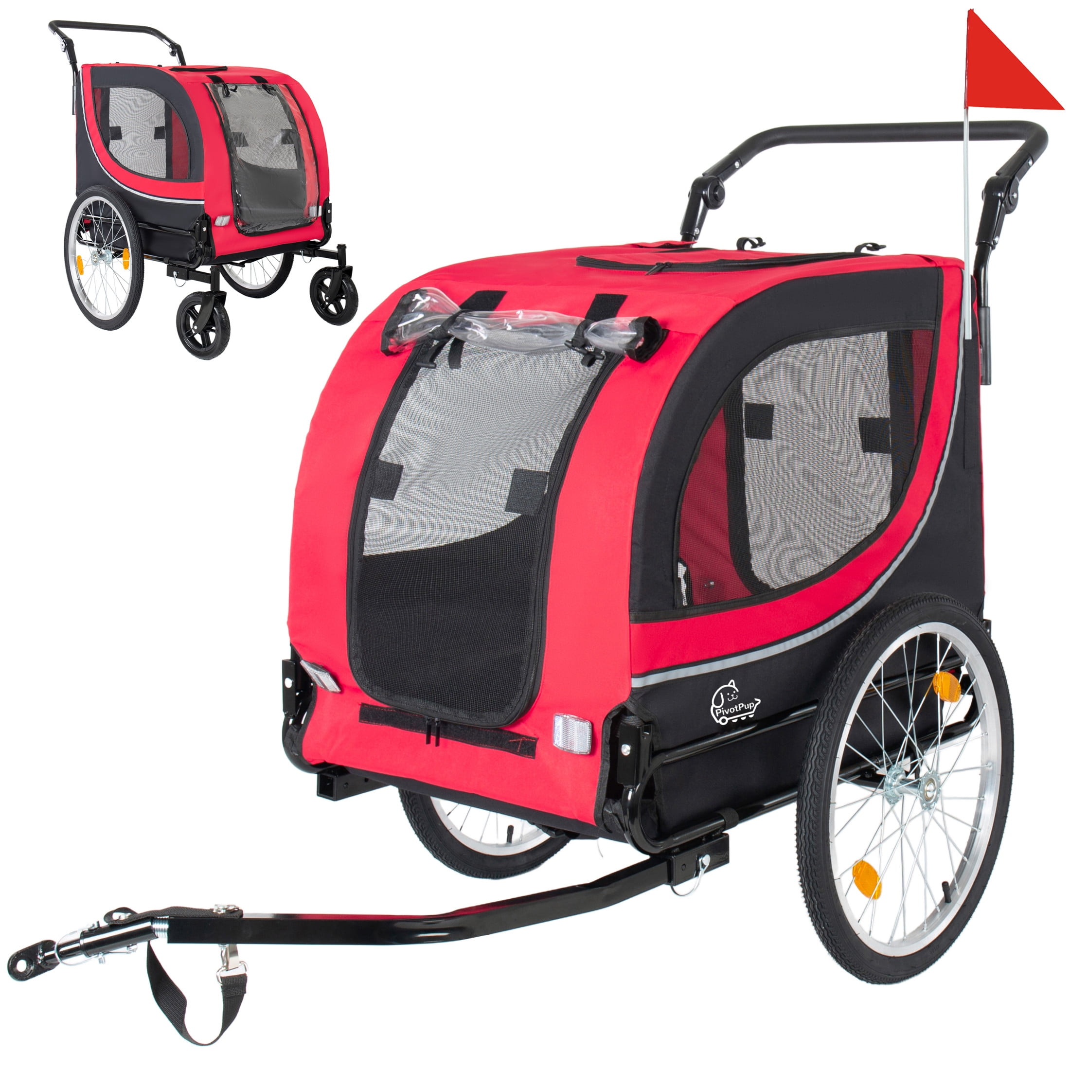 Noble House 2-in-1 Bike Trailer & Pet Stroller with Air-Filled Wheels & Breathable Mesh, Foldable Carrier Cart, Red