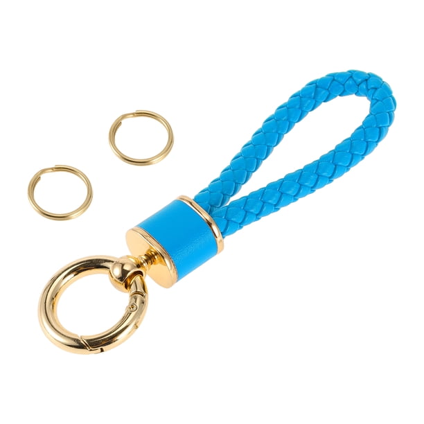 Llavero para Automóvil Unique Bargains Llavero Universal con Anillo para Llaves de Fob de Cuero Sintético Aleación de Zinc Tono Dorado Azul 1 Pcs