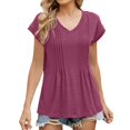 thumbnail image 2 of Tittly T Shirts for Women Spring Tops for Women Womens Tops Casual Summer Sleeve T Shirts Trendy Ruffle Short Sleeve Loose V Neck Tunic Tops Tshirts Shirts Basic Tees Wine S, 2 of 9